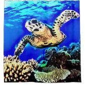 Exotische Zee - Schuifschildpad - Aangepast gordij Douchegordijn (Voorkant)