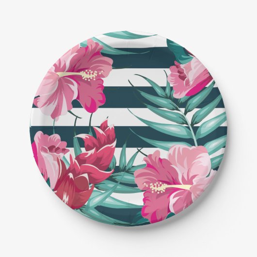 Exotische zomerFloral gestript Papieren Bordje (Voorkant)