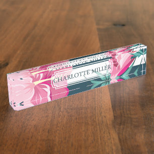 Exotische zomerFloral Monogram gestript Naambordje