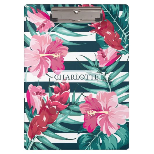 Exotische zomermonogram Floral gestript Klembord (Voorkant)