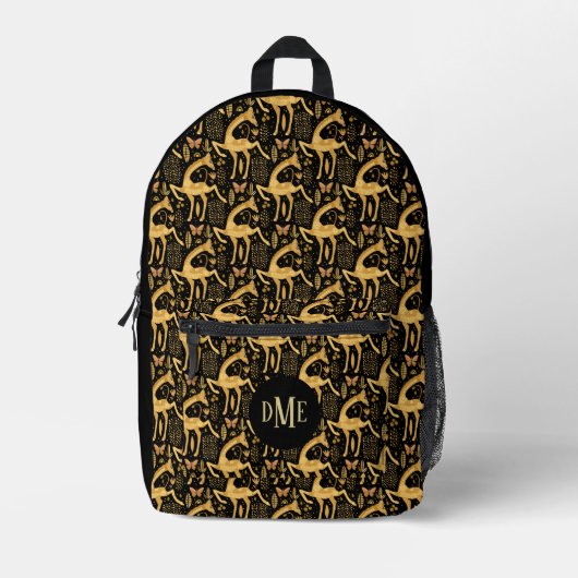Exotische zwart gouden Giraffe Monogram Bedrukte Rugzak (Voorkant)
