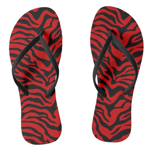 Exotische zwarte en rode zebra teenslippers (Voetbed)