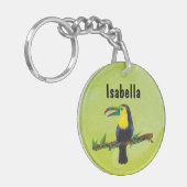 Exotischer Tucan mit Aquarell Hintergrund grün Sleutelhanger (Voorkant Links)