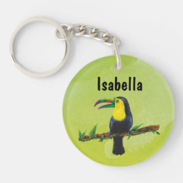 Exotischer Tucan mit Aquarell Hintergrund grün Sleutelhanger