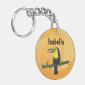 Exotischer Tucan mit Aquarell Hintergrund orange Sleutelhanger (Voorkant Links)