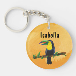 Exotischer Tucan mit Aquarell Hintergrund orange Sleutelhanger