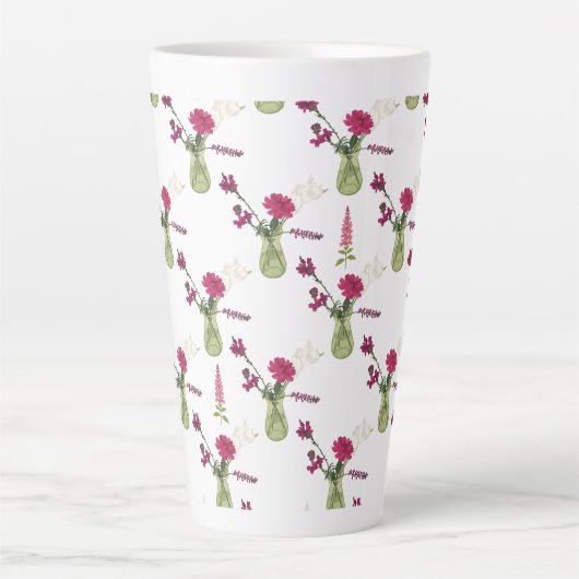 Exotisches Blumenarrangement im Glas Latte Mok (Voorkant)