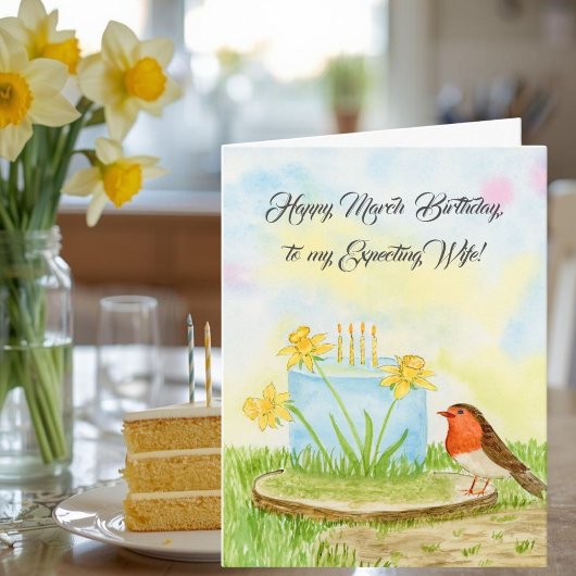 Expecting Wife Happy March Birthday Daffodils Kaart