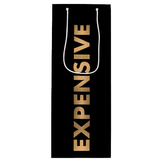 EXPENSIE Elegant Faux Gold Foil Tekst op zwart Wijn Cadeautas (Voorkant)