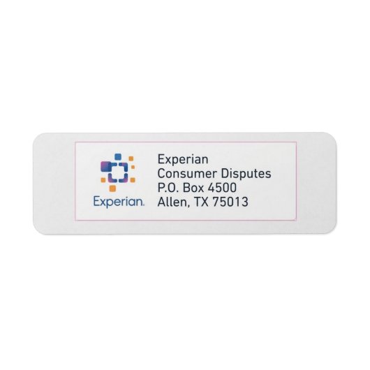 Experian Geschillen Verzendadres Label (Voorkant)