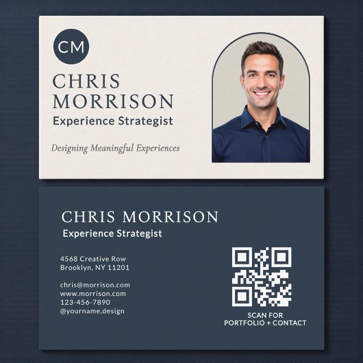Experience Strategist Photo QR Code Navy Blue Visitekaartje
