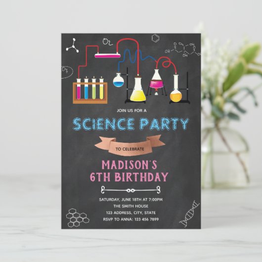Experiment MAD SCIENCE VERJAARDAG UITNODIGING (Staand voorkant)