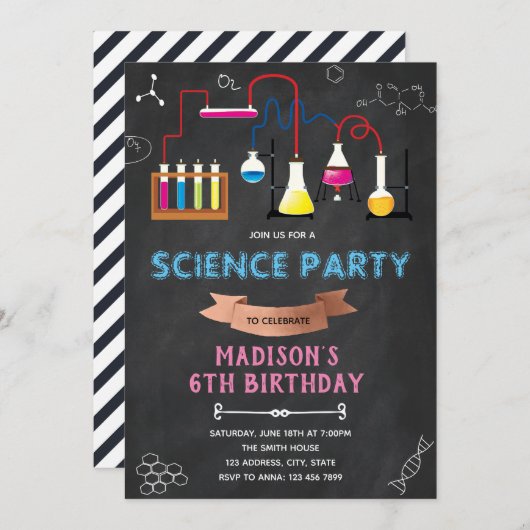 Experiment MAD SCIENCE VERJAARDAG UITNODIGING (Voorkant / Achterkant)