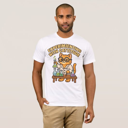 Experimenteren met Cattitude – Lab Cat T-Shirt (Voorkant volledig)