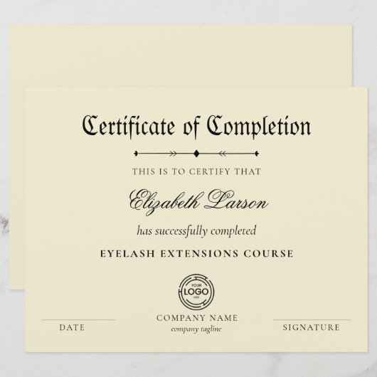 Expertise Behaald Certificaat van voltooiing (Voorkant / Achterkant)