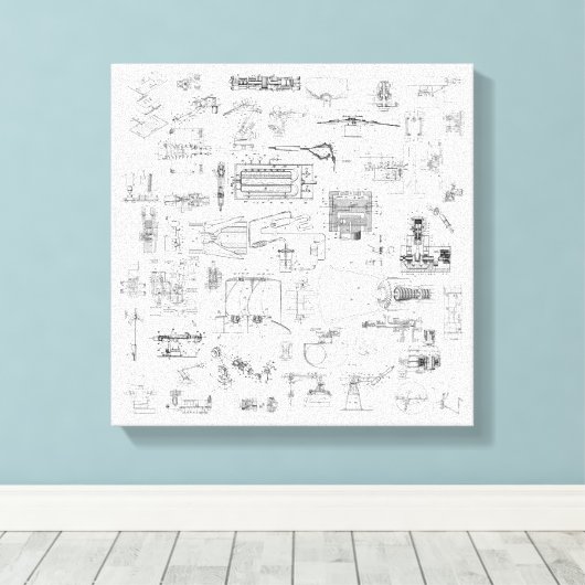 Exploded Uitzicht patentdiagrammen uitgerekt canva Canvas Afdruk (Insitu (Houten vloer))