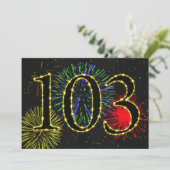 Exploderend vuurwerk 103e verjaardagsfeest uitnodi kaart (Staand voorkant)