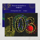 Exploderend vuurwerk 103e verjaardagsfeest uitnodi kaart (Voorkant / Achterkant)