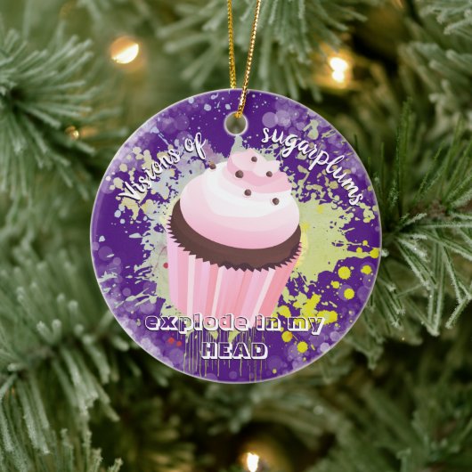 Exploderende cupcake suiker pruimen bakkerij kerst keramisch ornament (Boom)