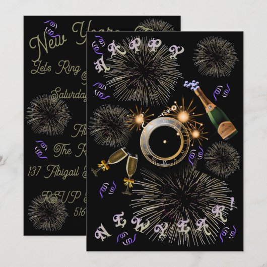 Exploderende Nieuwjaars Klok Uitnodigingen (Voorkant / Achterkant)