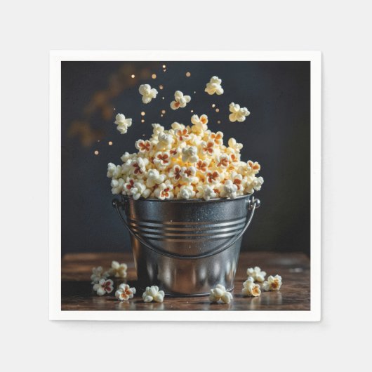 Exploderende Popcorn In Metalen Emmer Servet (Voorkant)