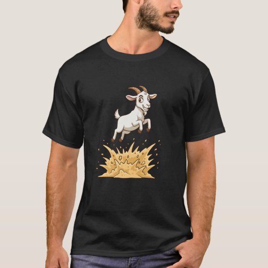 Exploderende Springende Geit Cartoon Grappige Boer T-shirt (Voorkant)