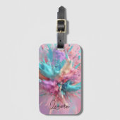 Exploderende Verf Abstract Roze Turquoise Lila Bagagelabel (Voorkant (verticaal))