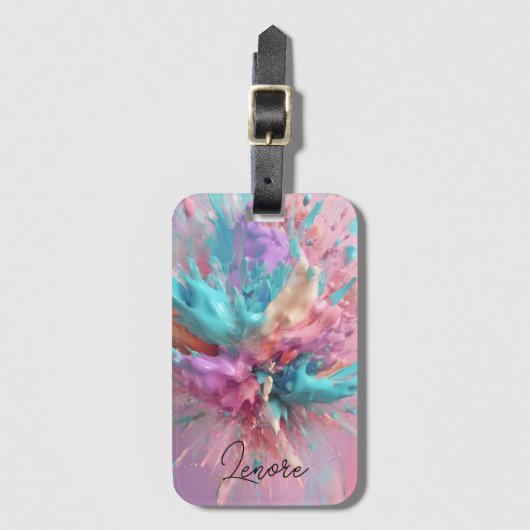Exploderende Verf Abstract Roze Turquoise Lila Bagagelabel (Voorkant (verticaal))