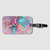 Exploderende Verf Abstract Roze Turquoise Lila Bagagelabel (Voorkant (horizontaal))