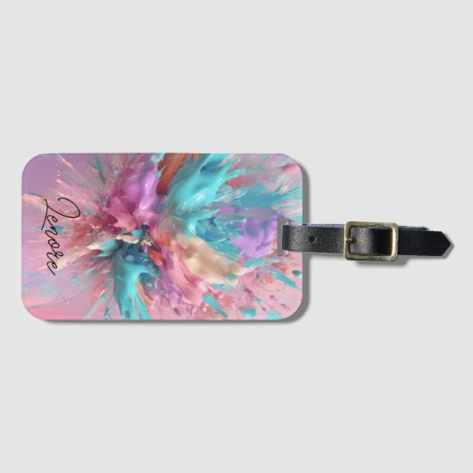 Exploderende Verf Abstract Roze Turquoise Lila Bagagelabel (Voorkant (horizontaal))