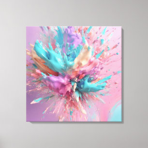 Exploderende Verf Abstract Roze Turquoise Lila Canvas Afdruk