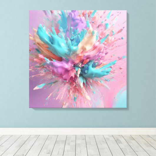 Exploderende Verf Abstract Roze Turquoise Lila Canvas Afdruk (Insitu (Houten vloer))