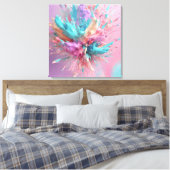 Exploderende Verf Abstract Roze Turquoise Lila Canvas Afdruk (Insitu (Slaapkamer))