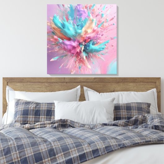 Exploderende Verf Abstract Roze Turquoise Lila Canvas Afdruk (Insitu (Slaapkamer))