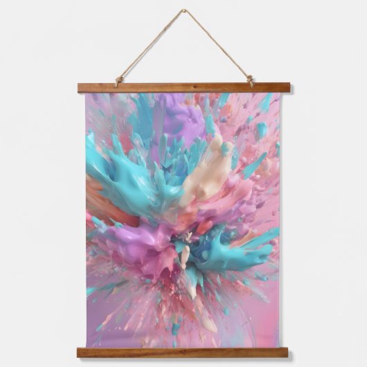 Exploderende Verf Abstract Roze Turquoise Lila Hangend Wandkleed (Voorkant)