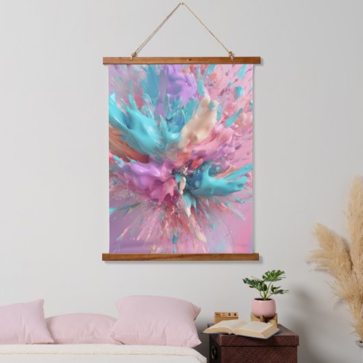 Exploderende Verf Abstract Roze Turquoise Lila Hangend Wandkleed (Slaapkamer)