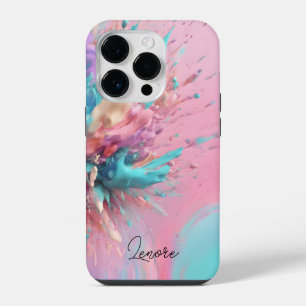 Exploderende Verf Abstract Roze Turquoise Lila iPhone 14 Plus Hoesje