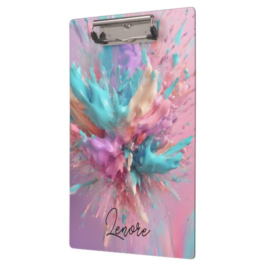 Exploderende Verf Abstract Roze Turquoise Lila Klembord (Links)