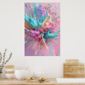 Exploderende Verf Abstract Roze Turquoise Lila Poster (Keuken)