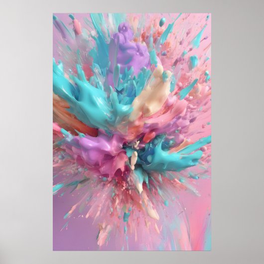 Exploderende Verf Abstract Roze Turquoise Lila Poster (Voorkant)