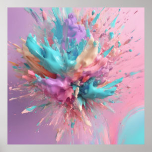 Exploderende Verf Abstract Roze Turquoise Lila Poster