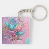 Exploderende Verf Abstract Roze Turquoise Lila Sleutelhanger (Achterkant)
