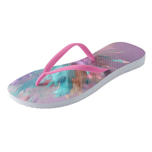 Exploderende Verf Abstract Roze Turquoise Lila Teenslippers (Schuin)
