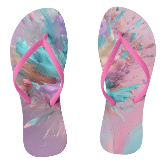 Exploderende Verf Abstract Roze Turquoise Lila Teenslippers (Voetbed)