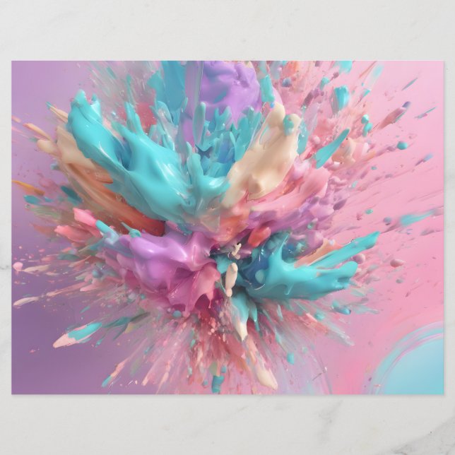 Exploderende verf Abstract roze turquoise papier (Voorkant)