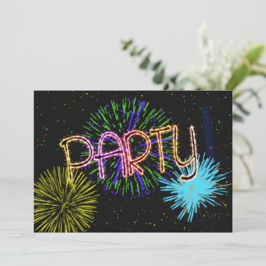 Exploderende vuurwerkfeestuitnodiging kaart (Staand voorkant)
