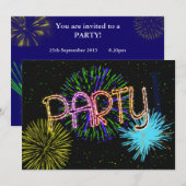 Exploderende vuurwerkfeestuitnodiging kaart (Voorkant / Achterkant)