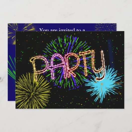 Exploderende vuurwerkfeestuitnodiging kaart (Voorkant / Achterkant)