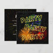 Exploderende vuurwerkfeestuitnodiging kaart (Voorkant / Achterkant)