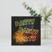 Exploderende vuurwerkfeestuitnodiging kaart (Staand voorkant)